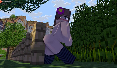 A girl masturbates in a Minecraft game