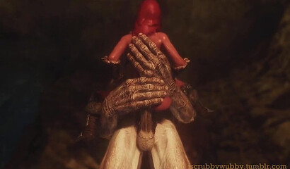 Red-haired thief fucked in the ass by a monster in the porn cartoon Skyrim