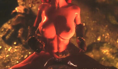Red-haired thief fucked in the ass by a monster in the porn cartoon Skyrim