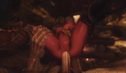 Red-haired thief fucked in the ass by a monster in the porn cartoon Skyrim