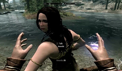 Medieval lesbian sex by the river in the hot porn game Skyrim