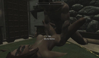 A beautiful huntress gives herself to a warrior in the porn game Skyrim