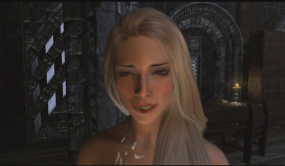 Sex in a medieval castle with a long-haired blonde, Skyrim porn game