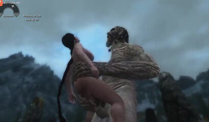 A giant with a huge dick tears the tight pussy of a brunette, 3D porn Skyrim