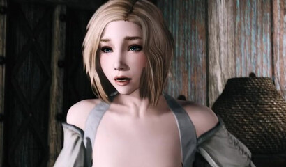 Medieval sex between a warrior and a young peasant woman in a Skyrim village