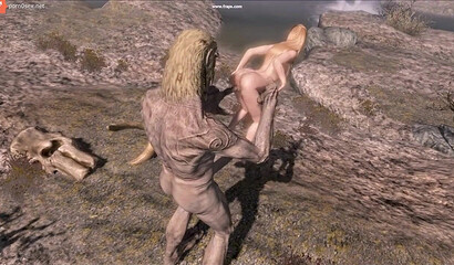 Skyrim 3D porn! The giant sticks his dirty fingers into the blonde's hole