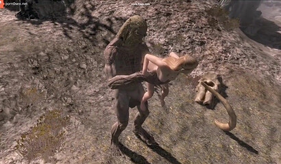Skyrim 3D porn! The giant sticks his dirty fingers into the blonde's hole