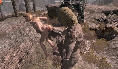 Skyrim 3D porn! The giant sticks his dirty fingers into the blonde's hole