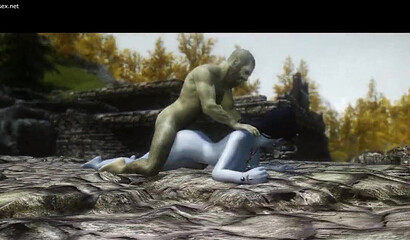 Savage and blue-haired beauty have sex by the fire, Skyrim porn