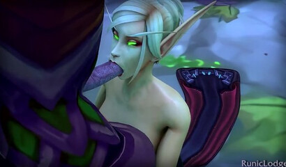 Public blowjob of a blonde elf, porn cartoon World of Warcraft