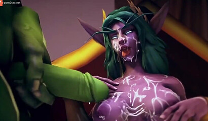 Warcraft porn! A huge orc cock fills a busty elf with sperm