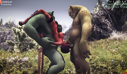 Orcs from the game Warcraft rape and feast on a busty beauty