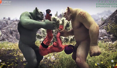 Orcs from the game Warcraft rape and feast on a busty beauty