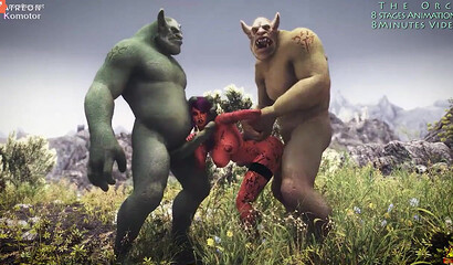 Orcs from the game Warcraft rape and feast on a busty beauty