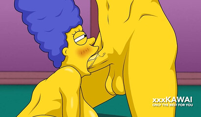 Marge has a threesome with Carl and Lenny - The simpsons hentai