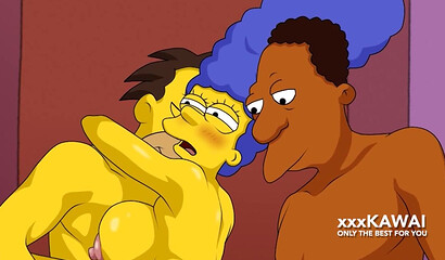 Marge has a threesome with Carl and Lenny - The simpsons hentai