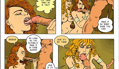 Sex comic: Viking fucks two sexy girls