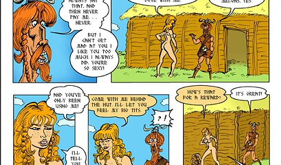 Sex comic: Viking fucks two sexy girls