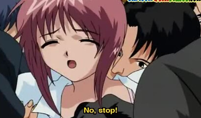 Men in the subway crowd fuck a young girl from an anime cartoon