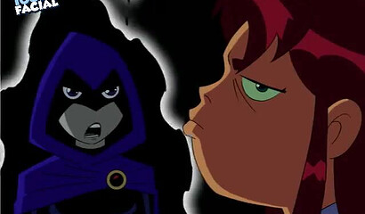 Lesbian anime: girlfriends Starfire and Raven fuck with strapon