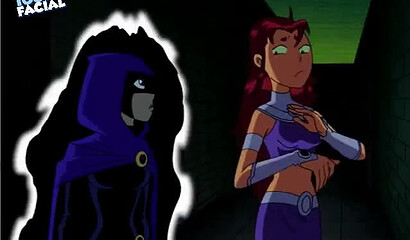 Lesbian anime: girlfriends Starfire and Raven fuck with strapon