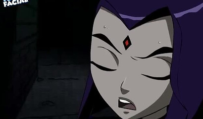 Lesbian anime: girlfriends Starfire and Raven fuck with strapon