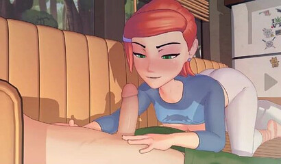 Ben 10 fucks baby Gwen on the couch in animated XXX game