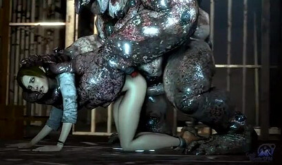 A disgusting monster fucks a women's prison inmate in the doggie position.