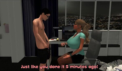 Blackmailer sister makes brother jerk his dick on her big tits