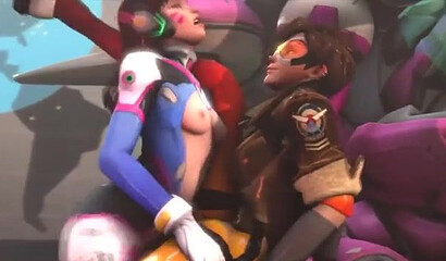 The heroines of the computer game Overwatch fuck each other with futanari dicks