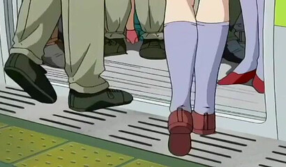 Men on the subway touching the tits and crotch of a Japanese hentai schoolgirl.