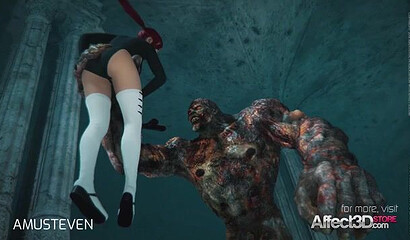 An ancient monster fucks Lara Croft from Tomb Raider in an abandoned tomb