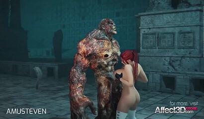 An ancient monster fucks Lara Croft from Tomb Raider in an abandoned tomb