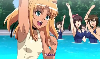 Young hentai cartoon guy fucks his girlfriend in the pool