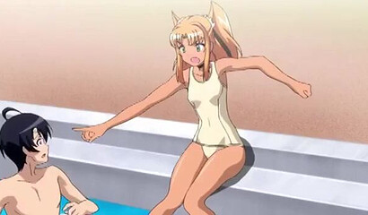 Young hentai cartoon guy fucks his girlfriend in the pool