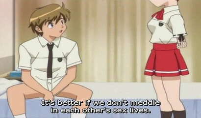 Schoolboys in a hentai cartoon have sex in the nurse's office.