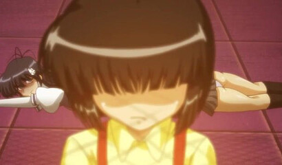 Succubus forces a guy with glasses to fuck a young schoolgirl in hentai porn