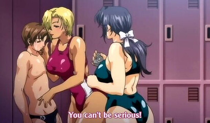 Half-sister in hentai cartoon plays with hard cock of bound brother