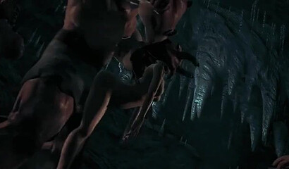 Trolls with huge dicks fuck Lara Croft from the Tomb Raider game into a cave