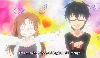 Anime girl with huge tits fucks in the forest with sensei