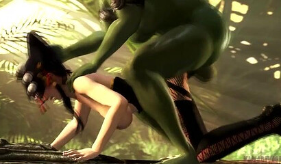 A dirty orc with a futanari cock fucks the hottie Nyotenga from the game Dead or Alive