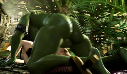 A dirty orc with a futanari cock fucks the hottie Nyotenga from the game Dead or Alive