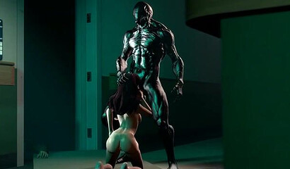 A virus-infected monster hardcore fucks police officer D.Va from the game Overwatch