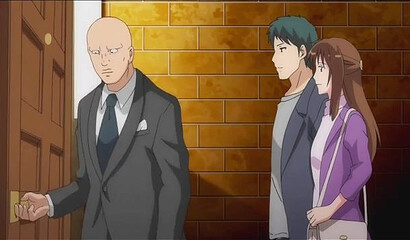 Hentai whore with big tits fucks an old client