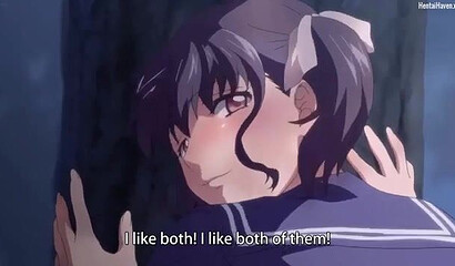 Boyfriend peeks at schoolgirl masturbating in the park in hentai porn