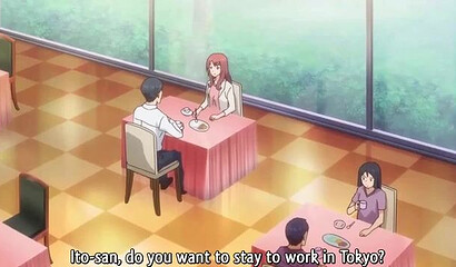 Romantic sex in anime cartoon with busty dark-haired beauty