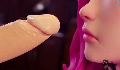 Little Serafina from the League of Legends game jerks off and sucks a guy's dick