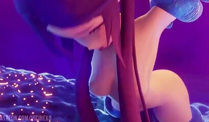 The tentacles fuck in all holes the sorceress Mona from the video game Genshin Impact