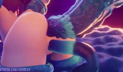 The tentacles fuck in all holes the sorceress Mona from the video game Genshin Impact