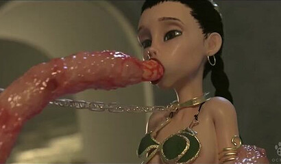 Nasty Jabba the Hutt fucks Princess Leia's slave girl in a Star Wars cartoon parody.
